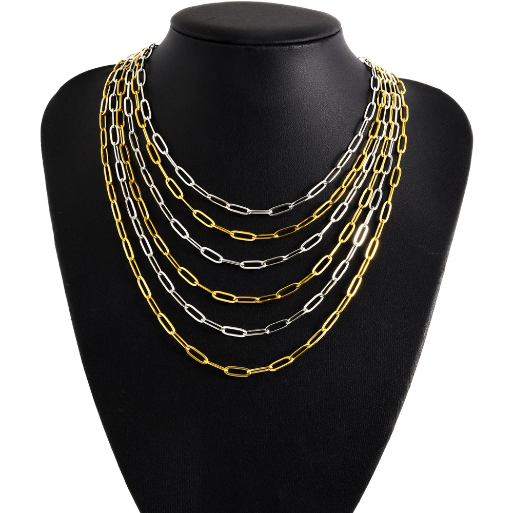 Length 40/45/50/60/70cm Geometric Hollow Stainless Steel Paperclip Chain Necklaces For Women Men Accessories Fashion DIY Jewelry