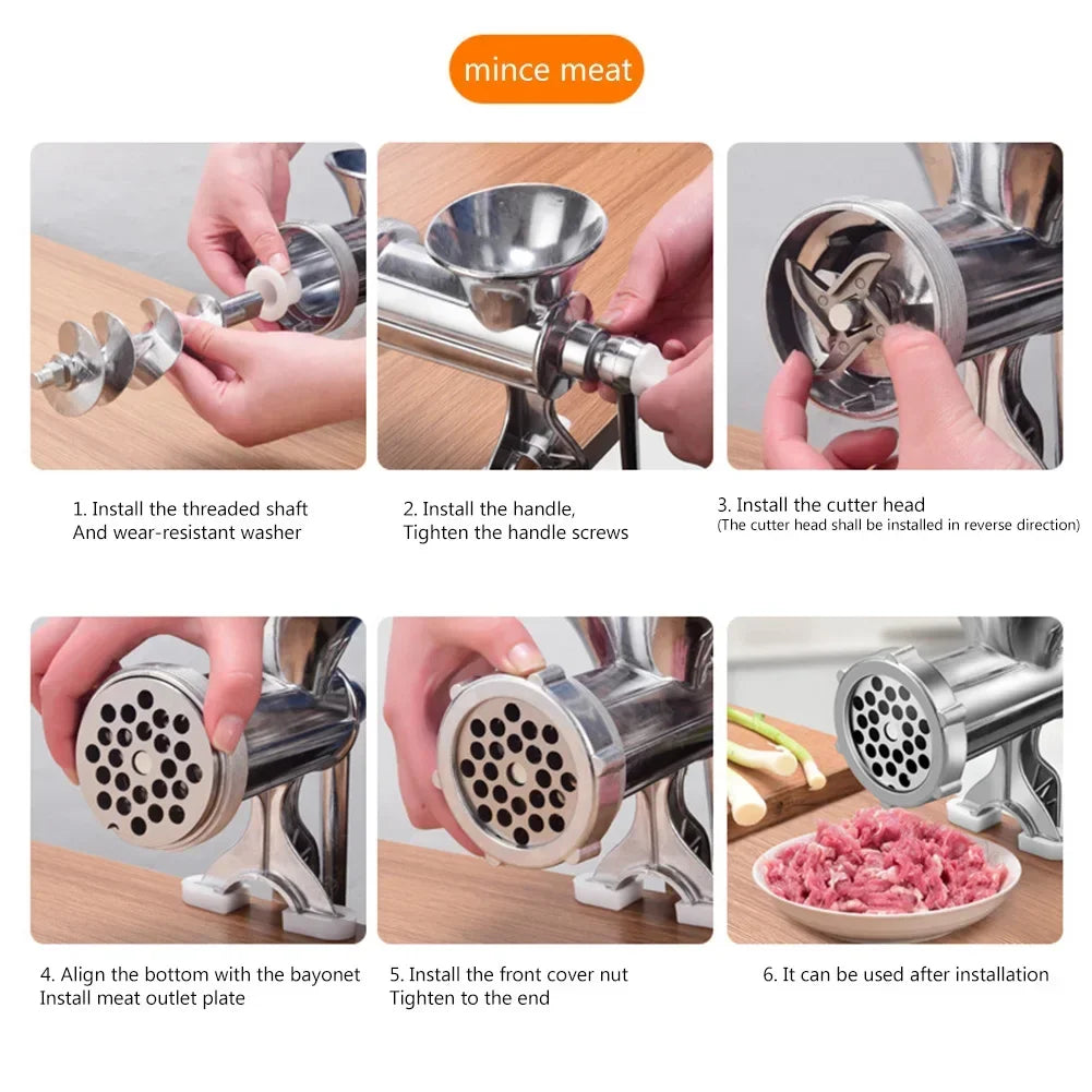 Manual Meat Grinder Stainless Steel Hand Crank Food Processor with Table Clamps Multipurpose Kitchen Tool for Meat Vegetable