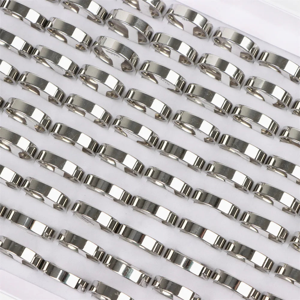 100Pcs/lot Fashion Smooth Stainless Steel Rings For Women Men Width 2-8mm Simple Lovers Jewelry Party