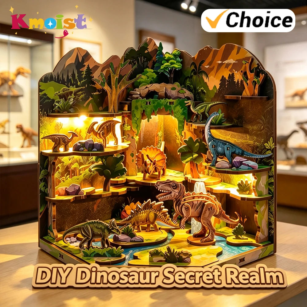 DIY Wooden Blocks Dinosaur Secret Realm 3D Wooden Puzzle Stereo Model Beginner Friendly Stress Relief Handmade Toys for Adults
