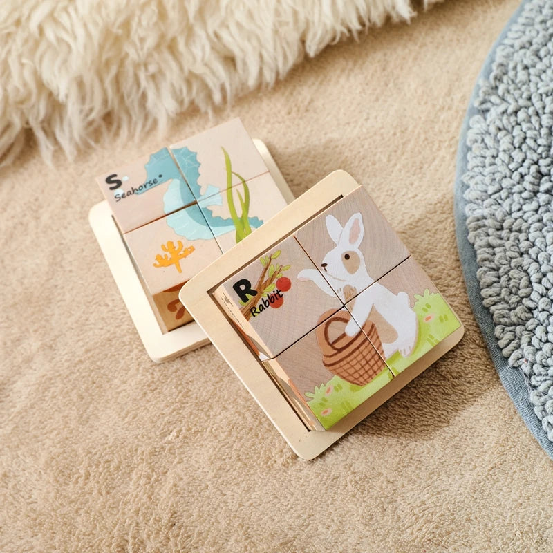 Baby Wooden Blocks Toy Children Six Side Cube Jigsaw Puzzles Game Animal Traffic Cognize Early Learning Educational Toy Kid Gift