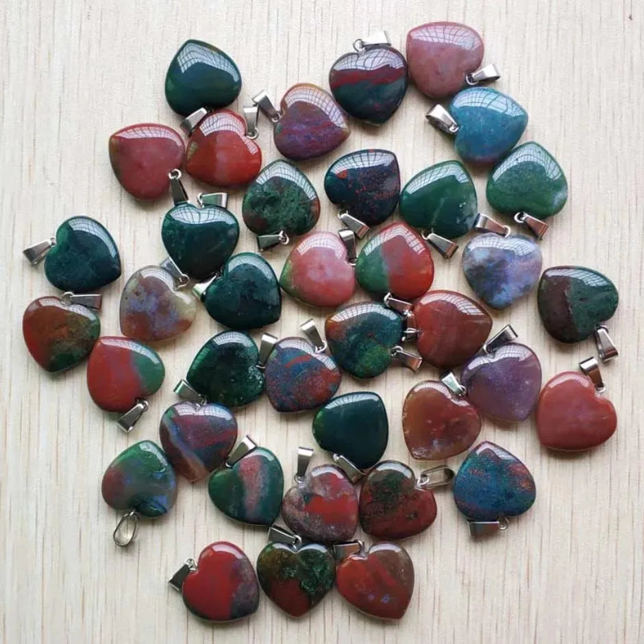 Wholesale 50pcs/lot Assorted Heart Natural Stone Charms Fashion Pendants 20mm for Jewelry Accessories Making Good Quality