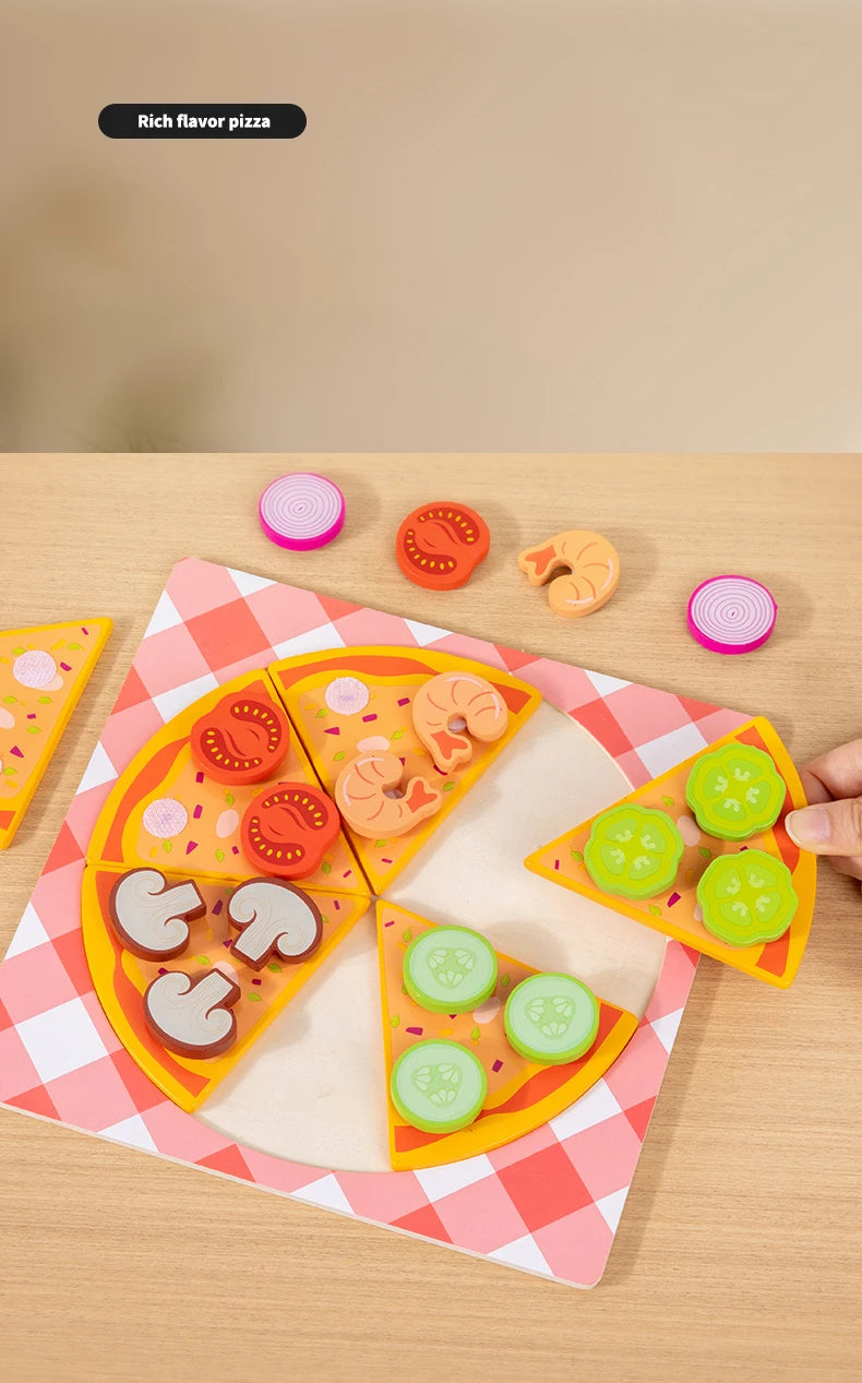 Kids Pizza Cookie Set Cutting Toy Simulation Wooden Pizza Dinette Child Toy Kitchen Pretend Play Food Cooking Kitchen Funny Toys