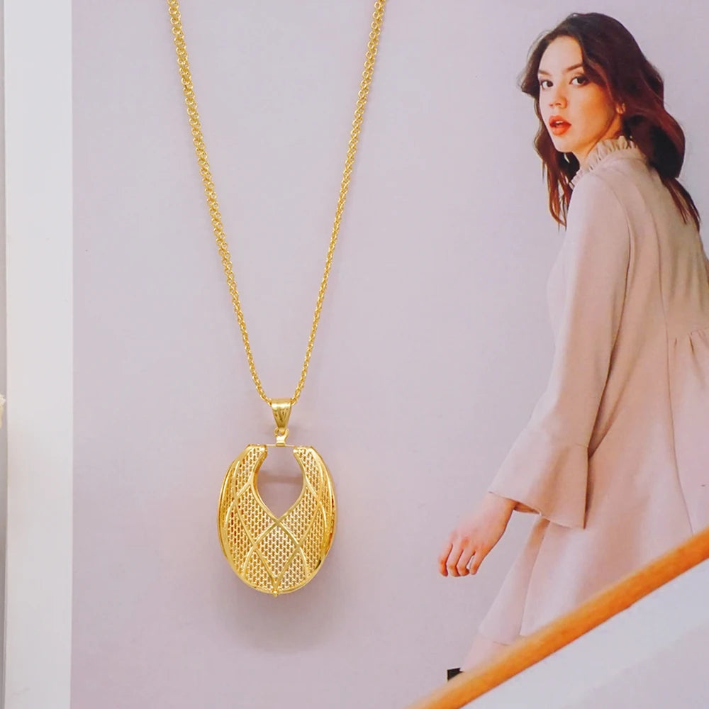 Fashion Dubai Jewelry Sets Gold Color Pendant Copper Classic Earrings Necklace For Women Daily Wear Party Anniversary Gifts