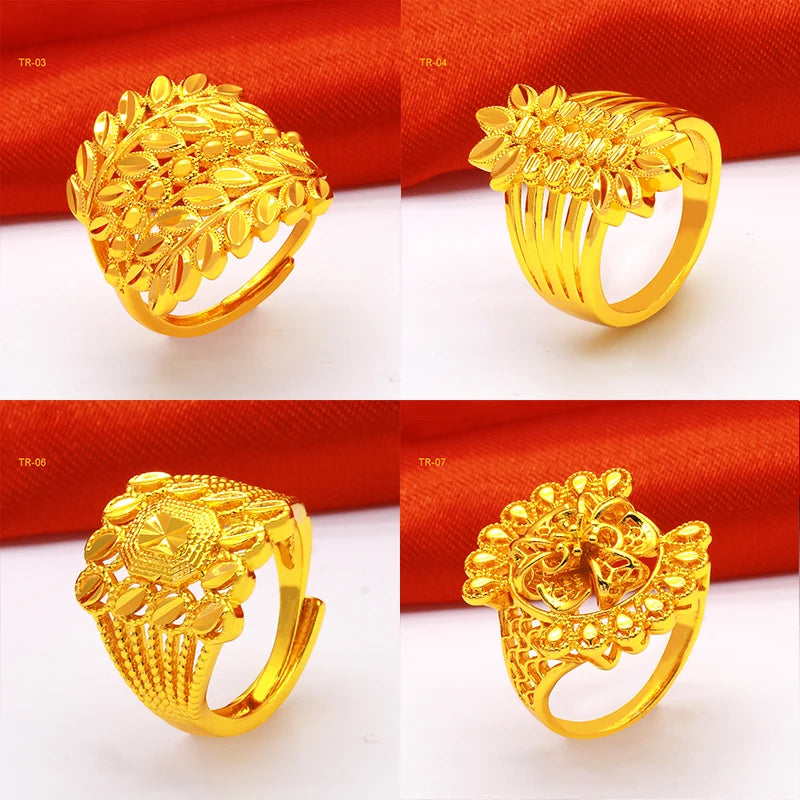 ANIID Dubai Gold Color Ring For Women Resizable Brazilian Wedding Bride Arabic Ethiopian Finger Ring Nigerian Jewellery Moroccan