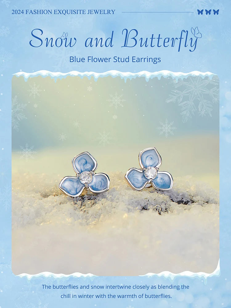 Bamoer 925 Sterling Silver Original Blue Butterfly Ring Lilac Flower Earrings for Women Jewelry Set Anniversary Engagement Gift