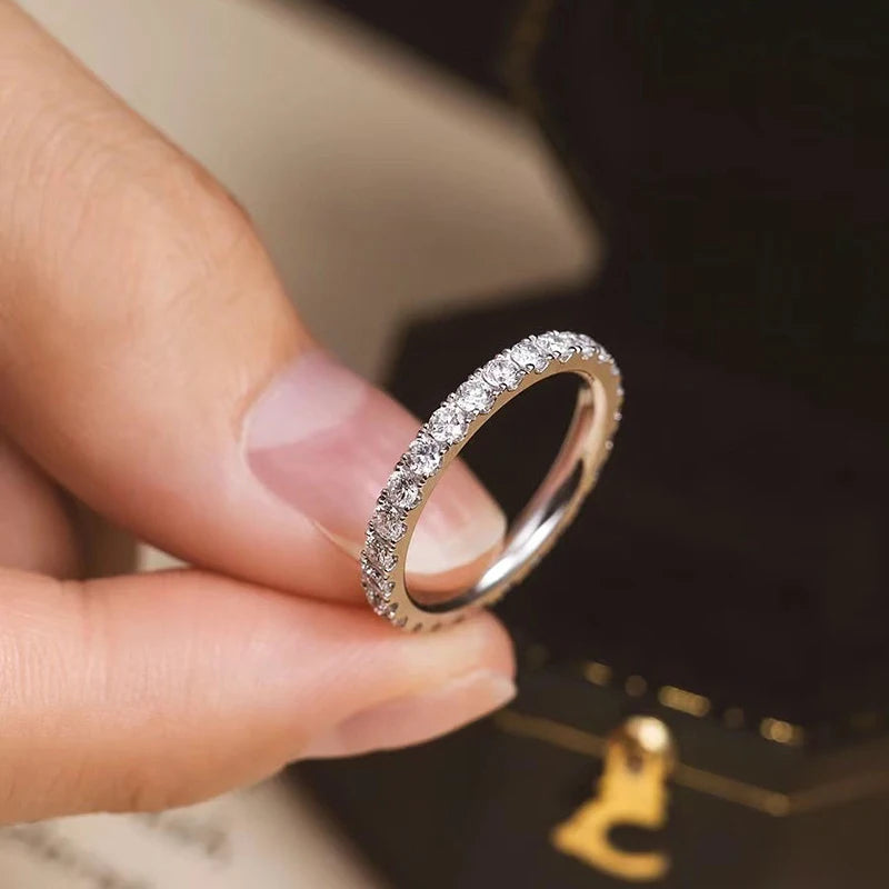 Moissanite Ring 925 Sterling Silver with White Gold Plated Lab Diamond Eternity Band Engagement Wedding Rings for Women