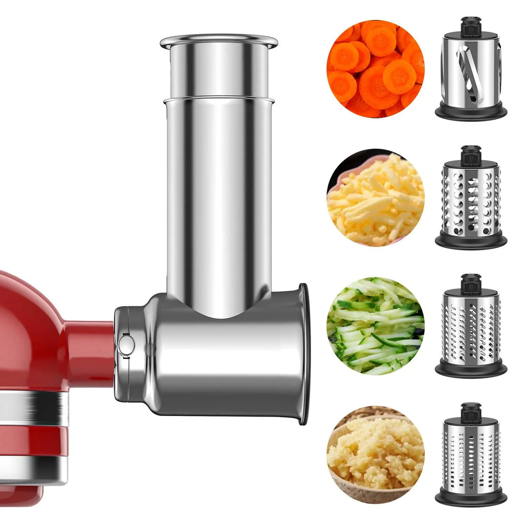 GVODE Stainless Steel Slicer Shredder Attachment for KitchenAid Stand Mixers Salad Maker Grinding Powder with 4 Blades