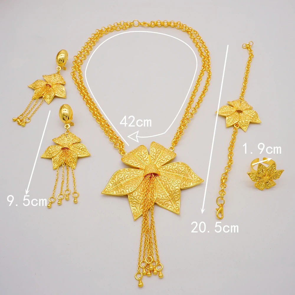Ethiopian Fashion Women's Jewelry Set African Wedding Jewelry Set Necklace, Bracelet, Earrings, and Ring Set