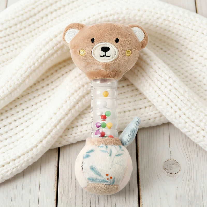 0-12Baby Bear Rattle Early Learning Educational Toy Sensory Soothing Soft Plush Animal Rattle for Crib Handheld Baby Toy Toddler