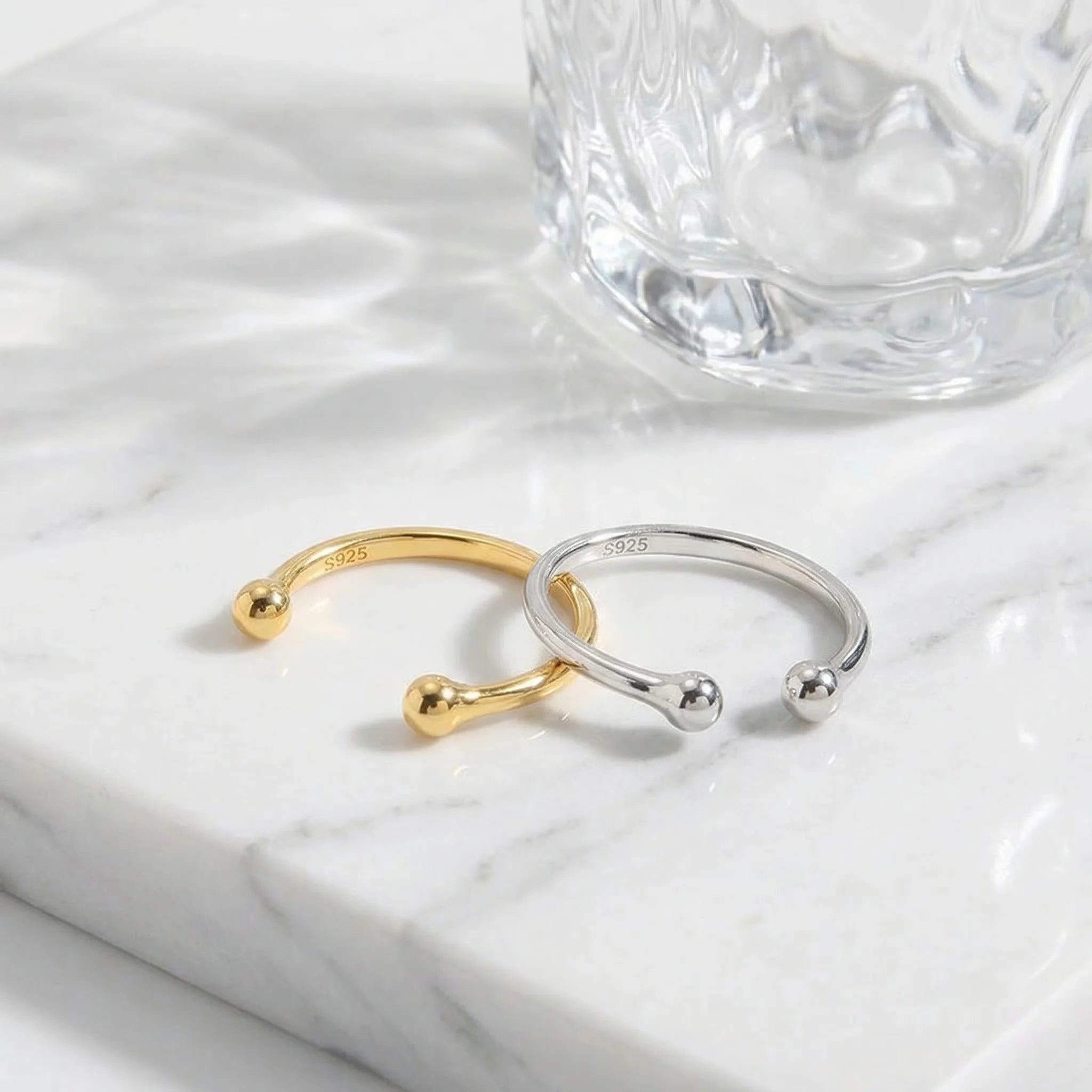 F.I.N.S Minimalist S925 Sterling Silver Geometric Small Bead Open Line Ring Stacking Knuckle Adjustable Finger Rings Fine Jewels