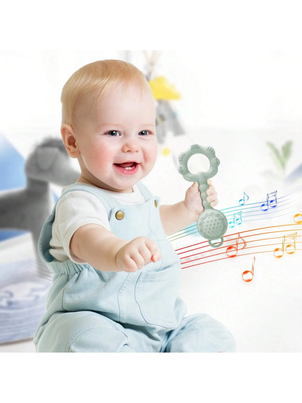 1ps Teethers for Babies 6-12 Months, Rattles for Babies 0-6 Months, 2-in-1 Rattle and Teether Toy for Soothing Baby Teething