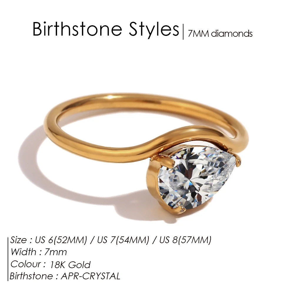 St-Delan Women's High-End Birthstone Ring 12 Colors Teardrop Zircon Ring Perfect Birthday Gift Jewelry Bulk Wholesale