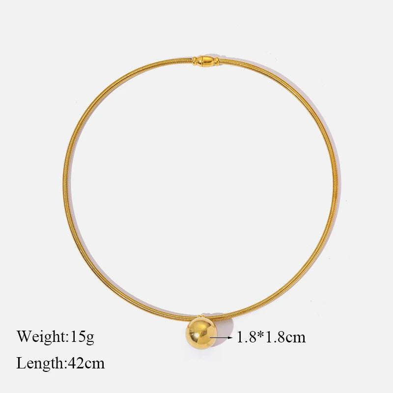 EILIECK 316L Stainless Steel Gold Color Hollow Ball Beads Pendant Necklace For Women Non-fading Choker Jewelry Girls Gifts Party