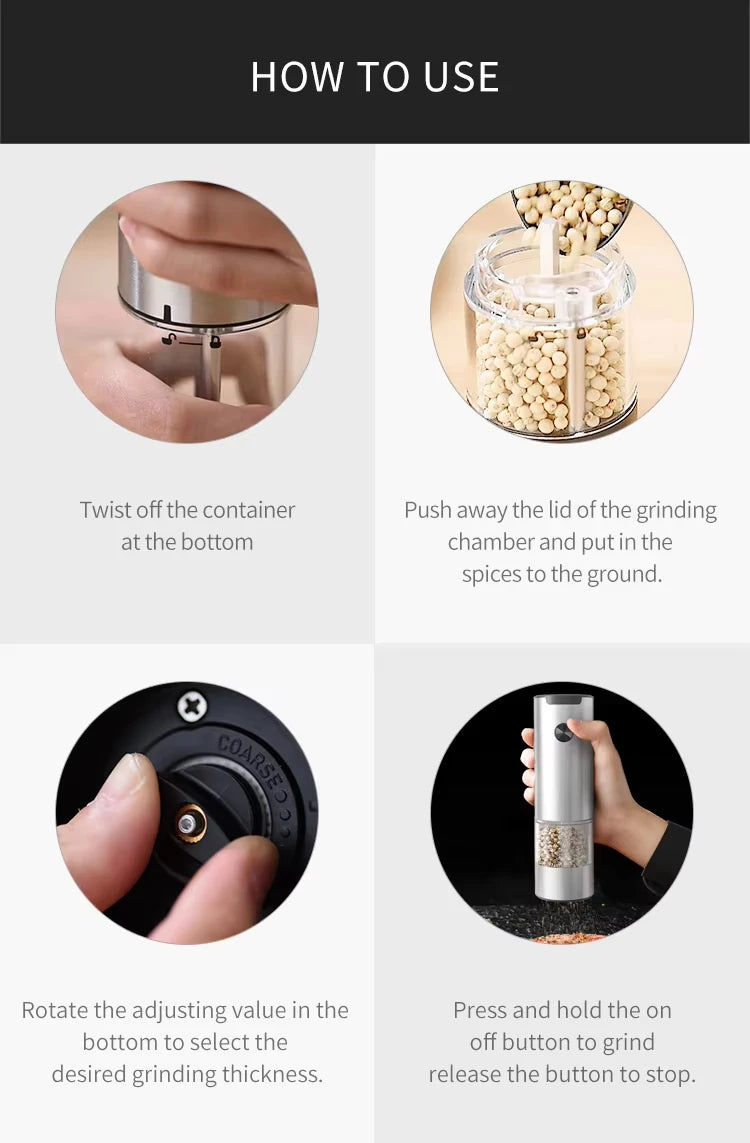 1/2pcs Electric Automatic Salt And Pepper Grinder Set with LED Light Adjustable Spice Mill Kitchen Tools for Cooking