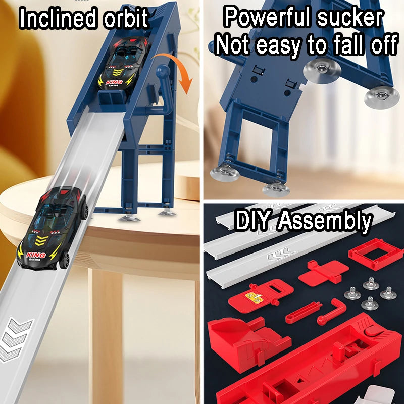 Kid Track Car Racing Set Toy DIY Assembled Track Kits Catapult Rail Car Racing Strategy Game Fun Interactive Social Toy Boy Gift