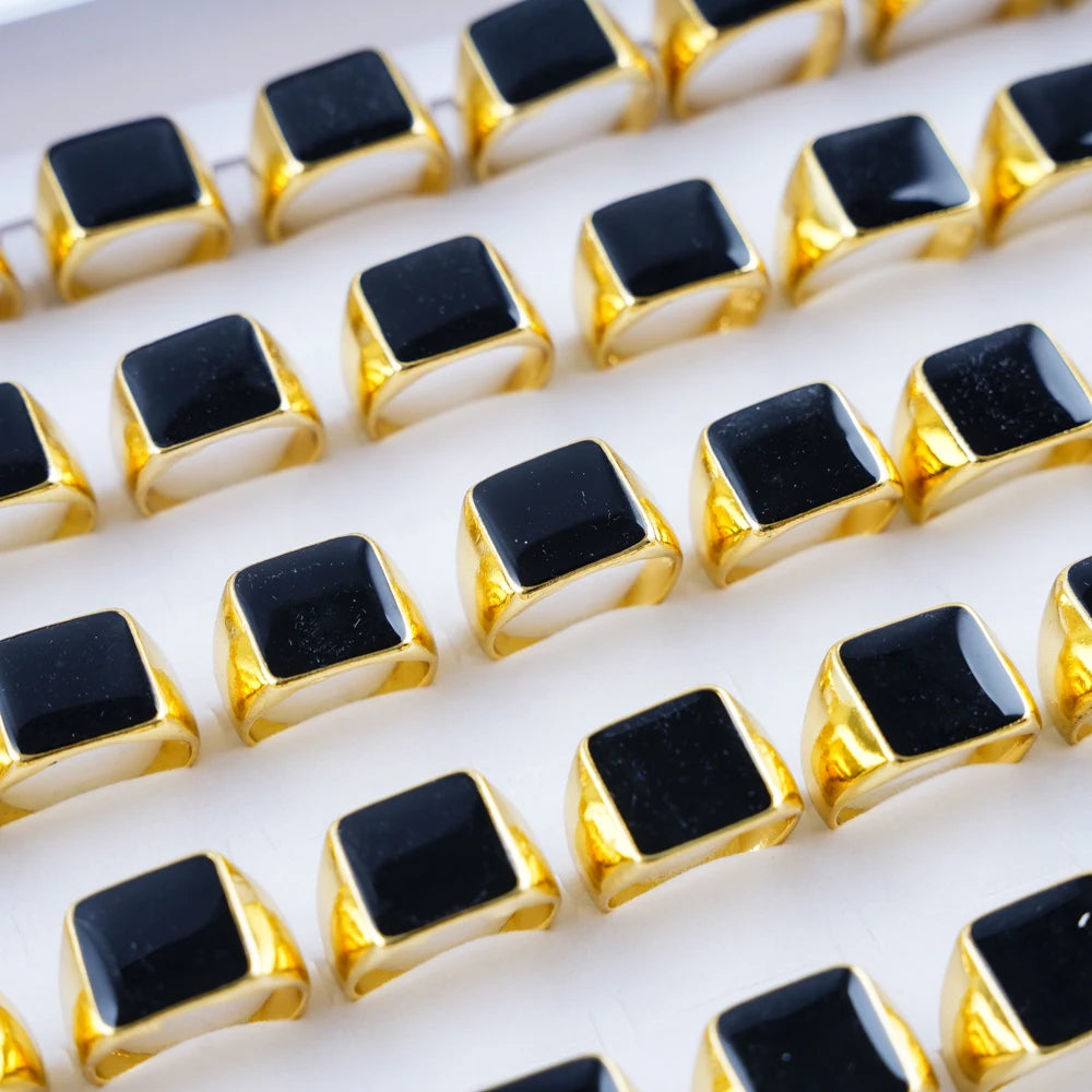 10/20/30/50Pcs/Lot Classic Fashion Black Square Ring For Men Women Mix Color Jewelry Party Gifts Wholesale