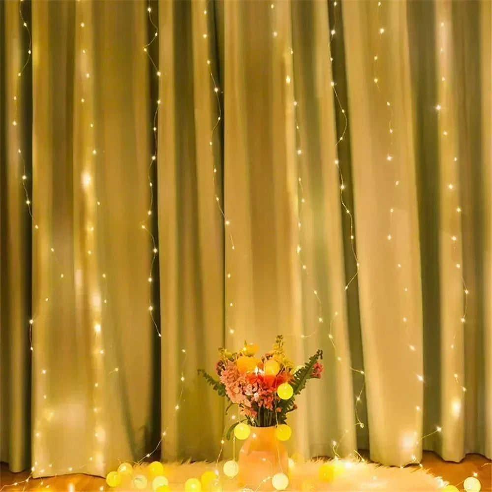 1pc 6x3/3x3/3x2/3x1m USB LED Curtain String Lights Bedroom Christmas Garland Fairy Lamp Wedding Party Home Decoration Lighting