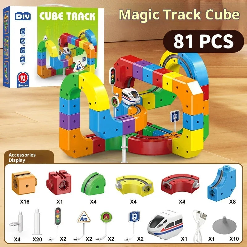 Electric Magnetic Track Set with Anti-Gravity Vehicles 100+ Piece STEM Building Toy Creative DIY Railway Model Gift For Kids