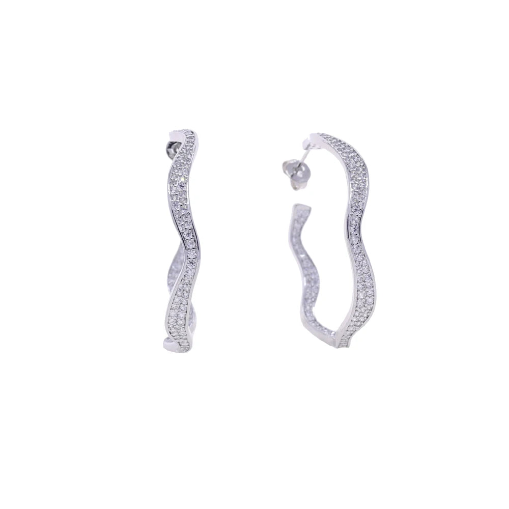 Micro Paved 5A Cubic Zirconia CZ Wide Wave Band Fashion Women Jewelry Sparking Hoop Earring Ring Bangle Necklace Set