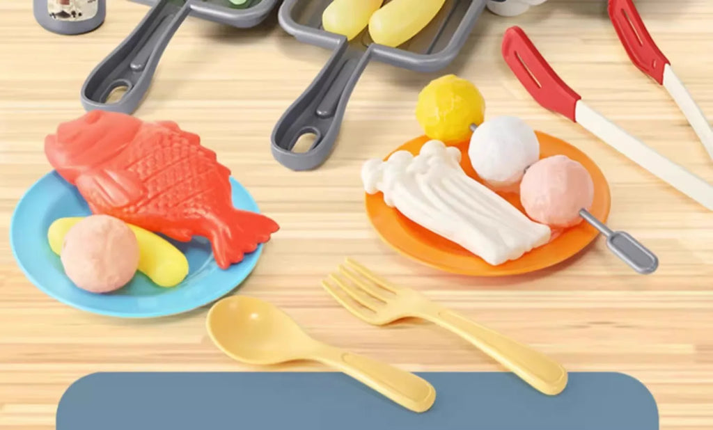 Kids Simulated Barbecue Set with Spray Light and Sound Pretend Play Kitchen Cooking Toy BBQ Educational Toys for Kids Xmas Gifts
