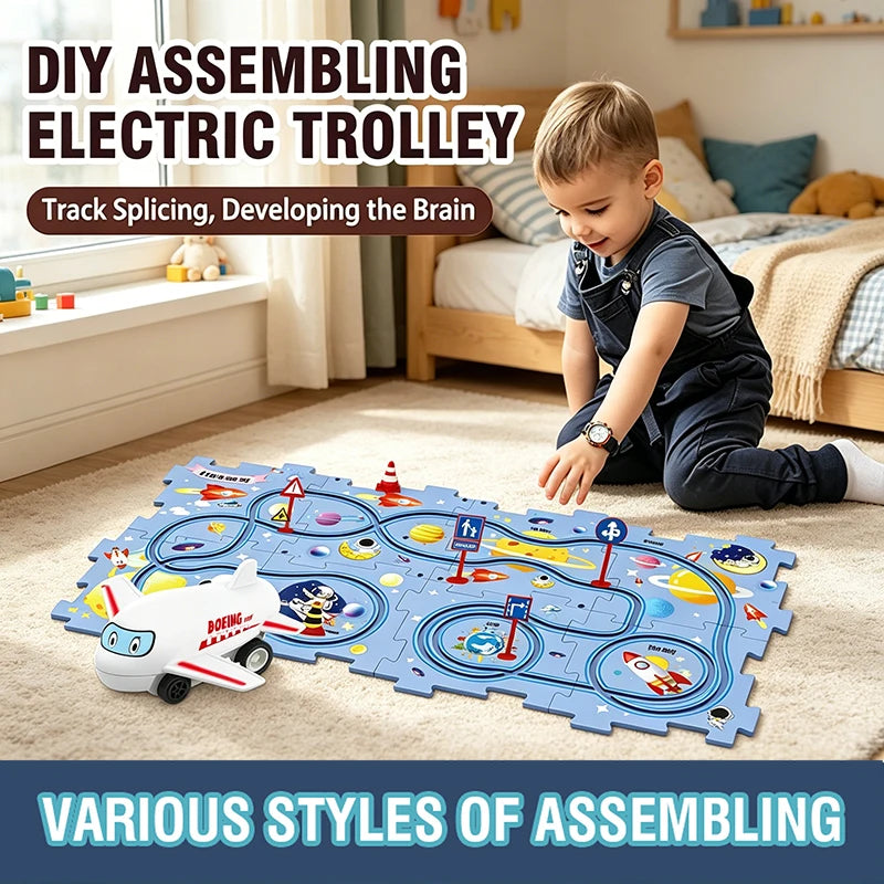 Children Puzzle Electric Railroad Car Set DIY Assembly Track Kit Automatic Rail Education Interactive Toy Children Boys Gift