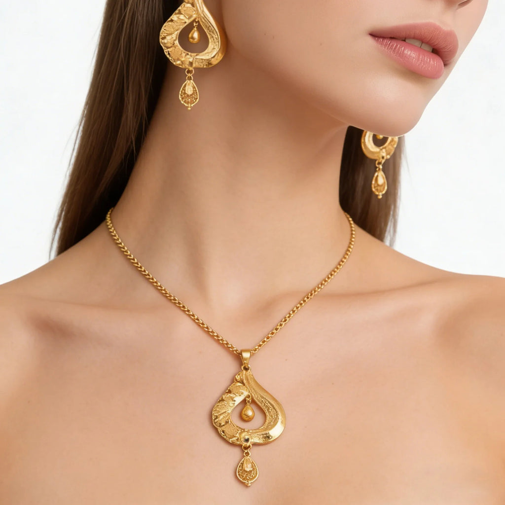 Italian Gold Color Jewelry Set for Women Pendant and Earrings Party Gifts  Plated Necklace Bohemia Jewellery Engagement