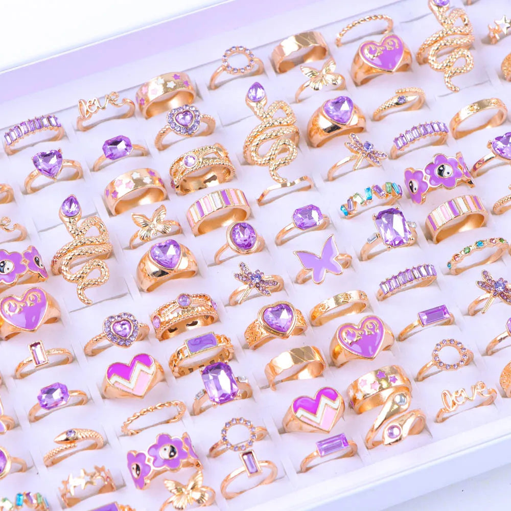 10/20/30/50/100Pcs/Lot Retro Punk Bohemian Rhinestone Carve Rings For Women Mix Style Jewelry Party Gifts Accessories Wholesale