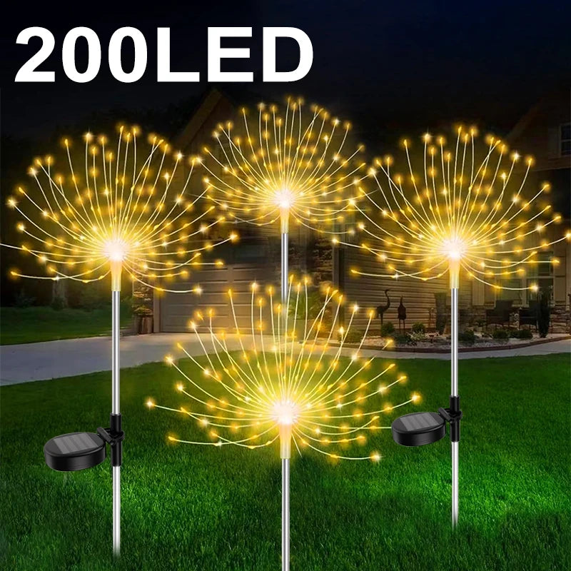 Outdoor 200LED Fairy Lights Solar Power Waterproof Firework Lawn Lamp Decor for Patio Pathway Garden Yard