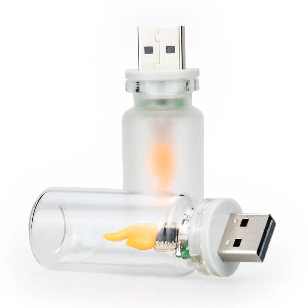 USB Flame Flickering LED Frosted Clear Glass Candle Night Light Simulated Flame for Car Home Room Laptop PC Festival Decoration