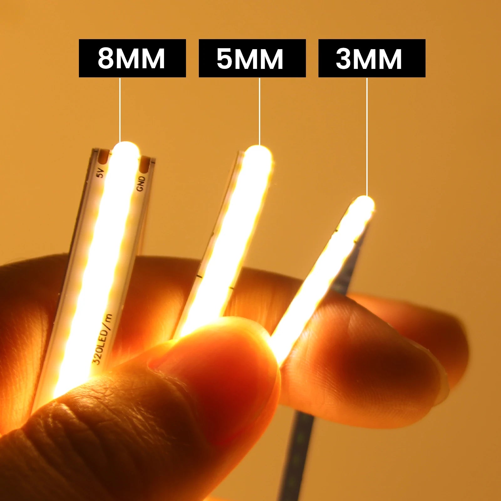 DC 5V COB LED Strip 3mm 5mm 8mm 320LEDs/M High Density Flexible COB LED Tape Night Light Battery Powered DIY TV Mirror Backlight