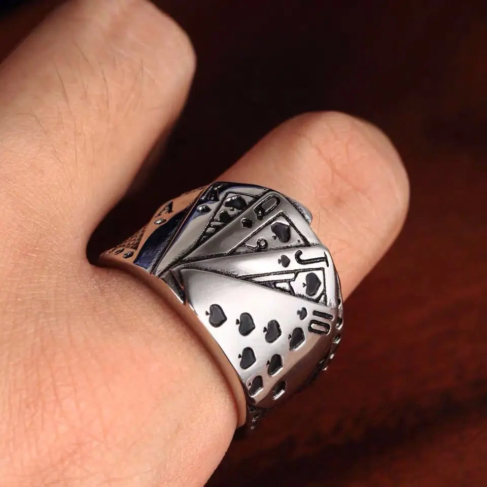 Buyee 925 Sterling Silver Unique Ring Finger Excellent Poker Open Ring for Woman Man Fashion Punk Fine Jewelry Circle with Box