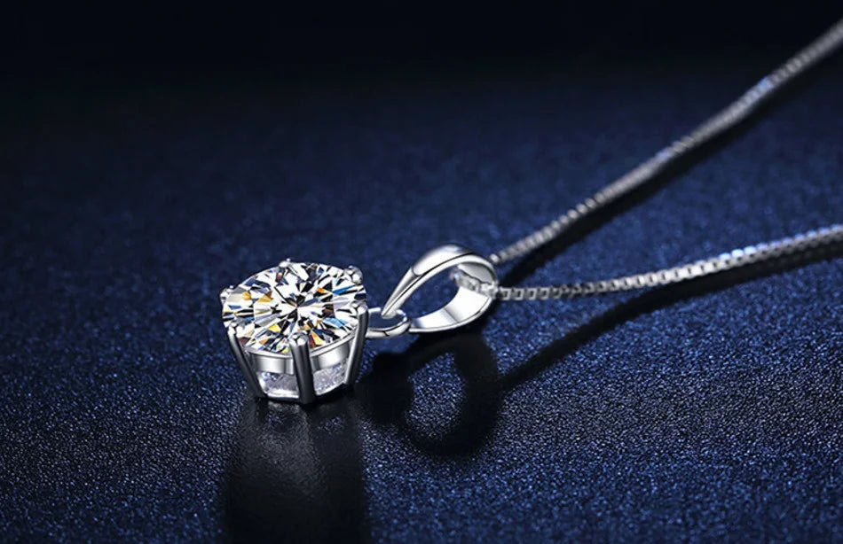 Butterflykiss 6.5mm 1.0 Carat D Moissanite Necklaces Rose Gold Plated Pendant Original Real S925 Silver Chain Jewelry For Women