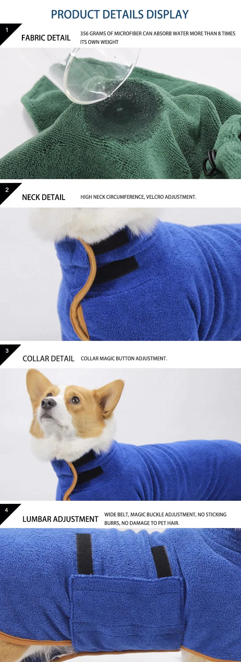 Super Absorbent Pet Towel Bathrobe for Large Dogs All-over Wrap Quick Drying Breathable Year-round Cleaning Dog Bathrobe Towels