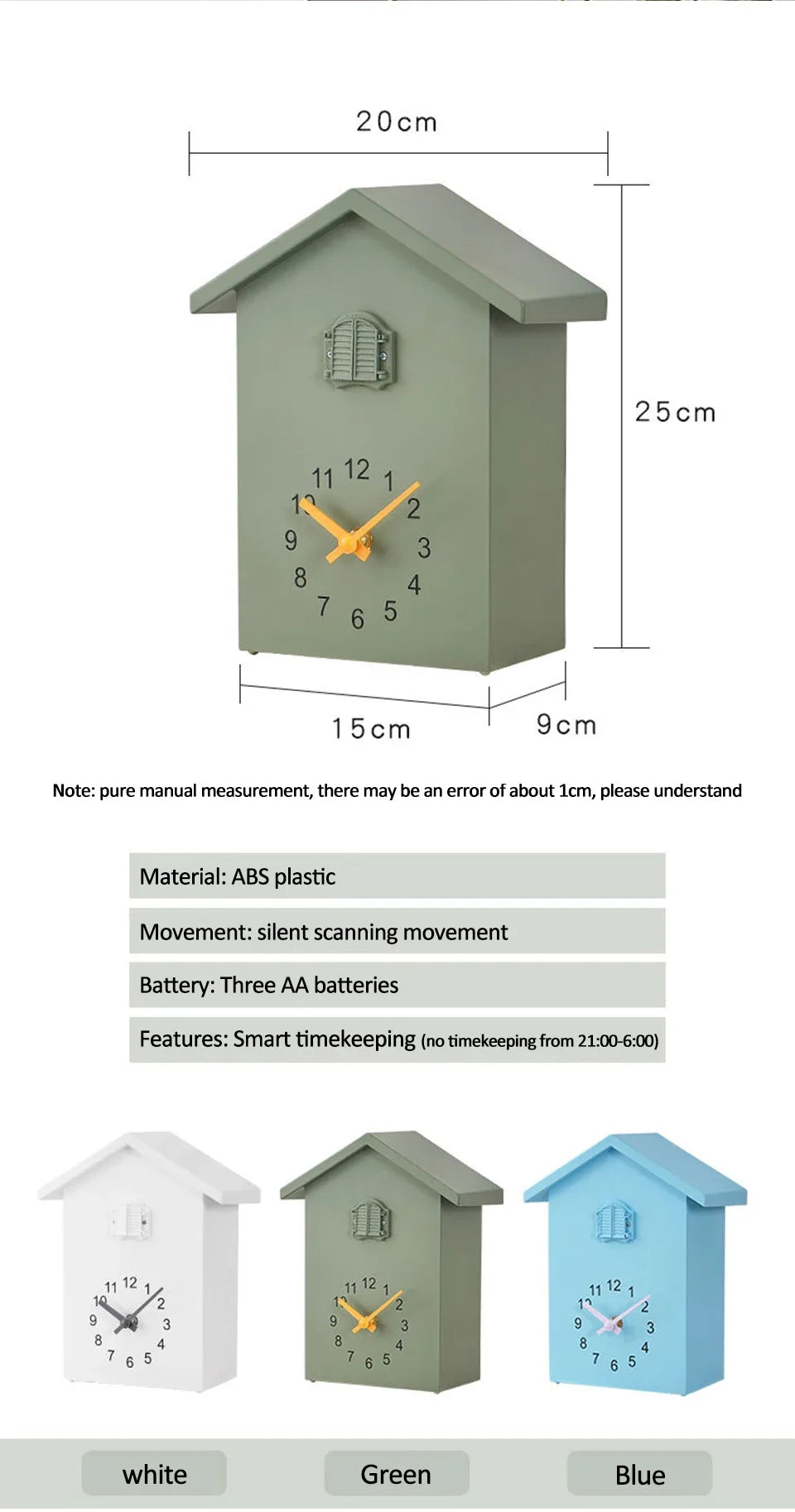 20x25cm Cuckoo Quartz Wall Clock Modern Bird Home Living Room Hanging Watch Horologe Clocks Timer Office Home Decoration Gifts