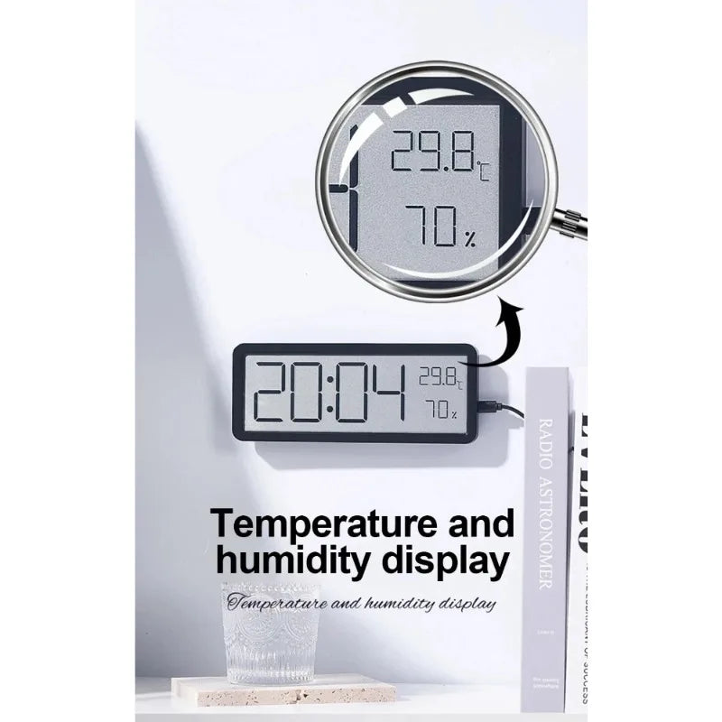 LCD Digital Wall Clock Time Temperature Humidity Display Electronic Desk Clock Battery Powered Home Office Decor