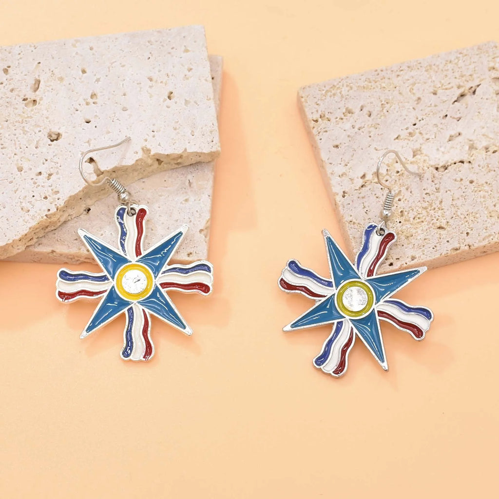 Silver Plated Assyrian Belt Hair Accessories Earrings for Women Kurdish Assyria Ethnic Colorful Flag Leaf Tassel Jewelry Sets