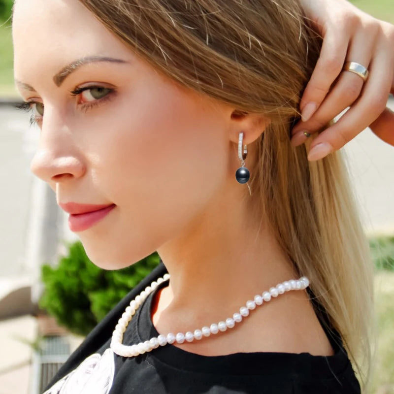 Real Natural Freshwater Pearl Necklace and Earrings Set For Women,Cute 925 Sterling Silver Pearl Jewelry Set Wedding Gift