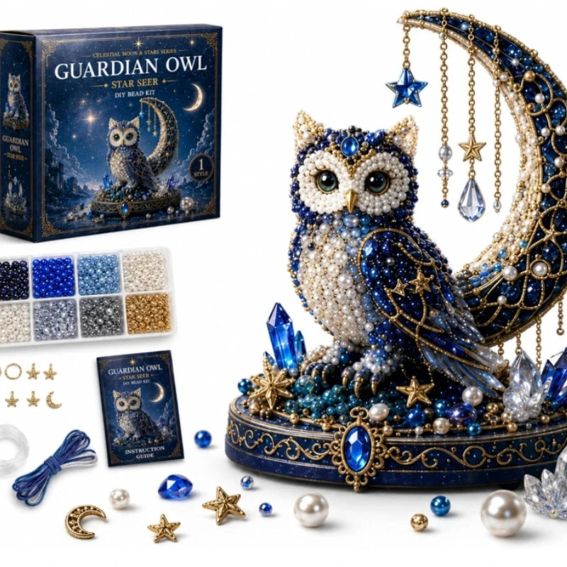 Moon Cat Luna Guardian DIY Bead Kit,Tiny 3D Beaded Luna Guardian Craft Kit, Handmade Magical Cat Kit for Beginner, Home Decor