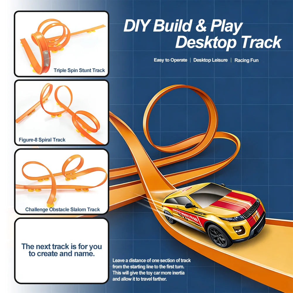 DIY Race Car Track Set, Desktop Loop & Slope Stunt Track with Suction Cups, Builds Creativity & Fine Motor Skills for 3+