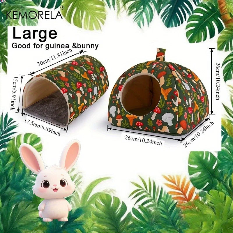 2PCS Glitter Soft Guinea Hideout & Tunnel - Washable Pet Bed with Adorable Mushroom & Flower Design for Hamster Rabbit Small Pet