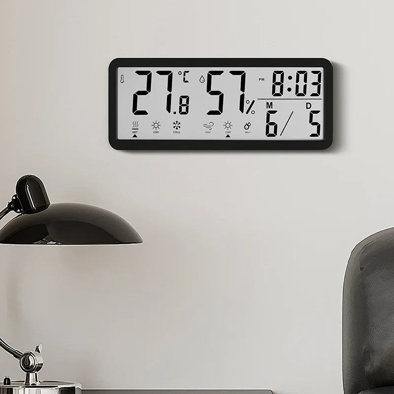 Battery Powered LCD Digital Wall Clock Time Temperature Date Desktop Table Clock With USB Cable 12/24H LCD Clock for Living Room