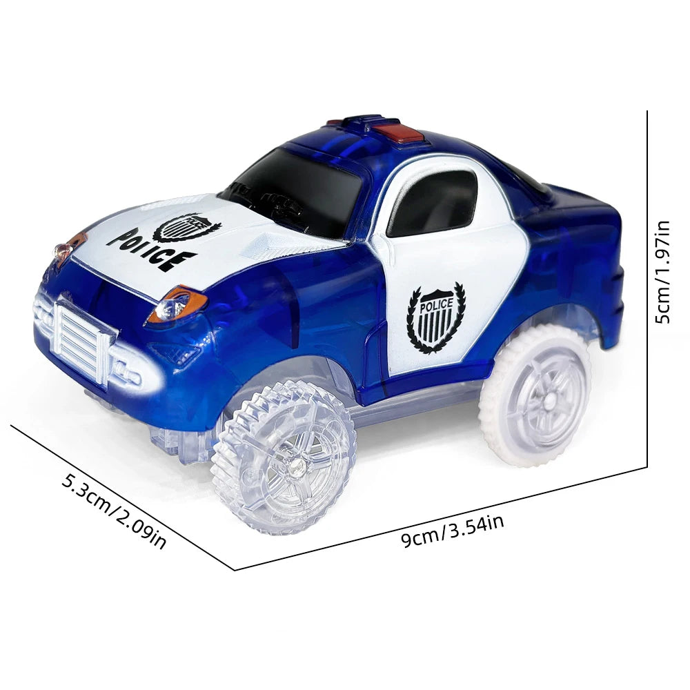 Track Car Special Magnetic Building blocks Tiles Accessories, Electric Glowing Vehicle Set with Jeep Police Car Children's Toys