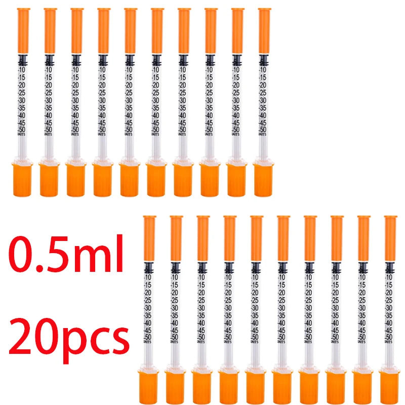 20 Pcs 0.5ml / 1ml Disposable Plastic Veterinary Syringes with Needle, For Pets & Farm Livestock Animals