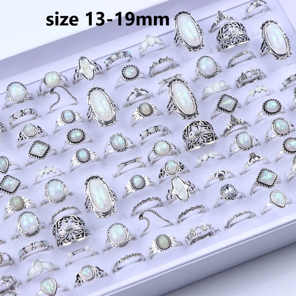 10/20/30/50/100Pcs/Lot Retro Punk Bohemian Rhinestone Carve Rings For Women Mix Style Jewelry Party Gifts Accessories Wholesale