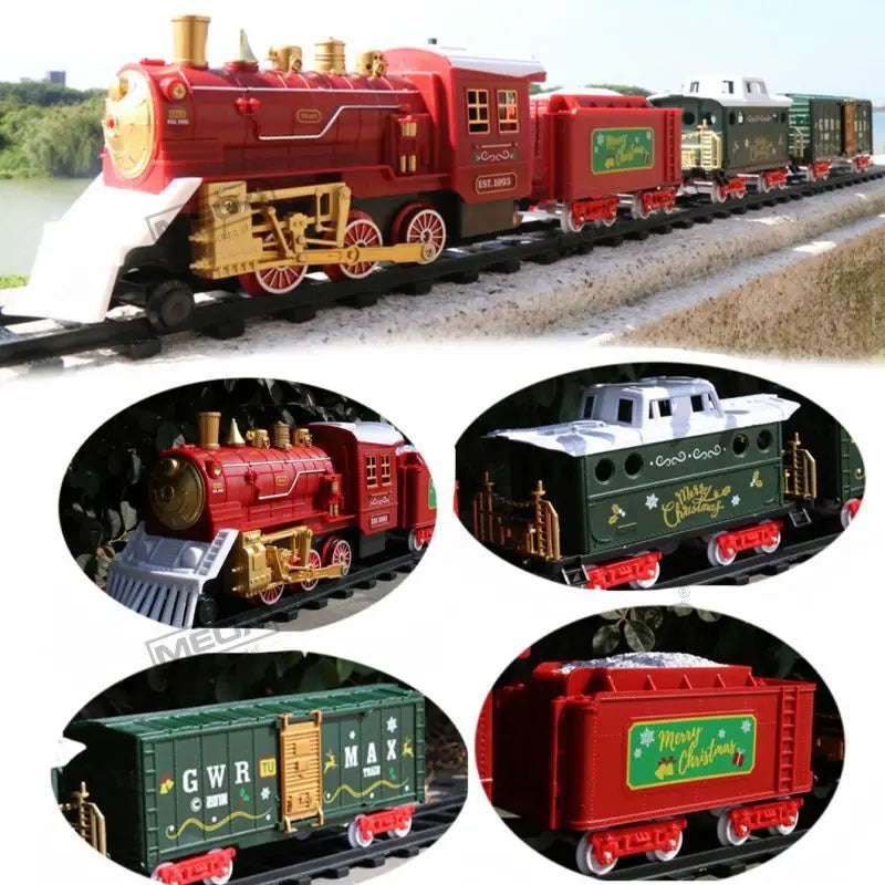 Battery Powered Christmas Electric Trains Toy with Light&Sound Kids Engineering Car Xmas Railway Track Vehicle Birthday Gift