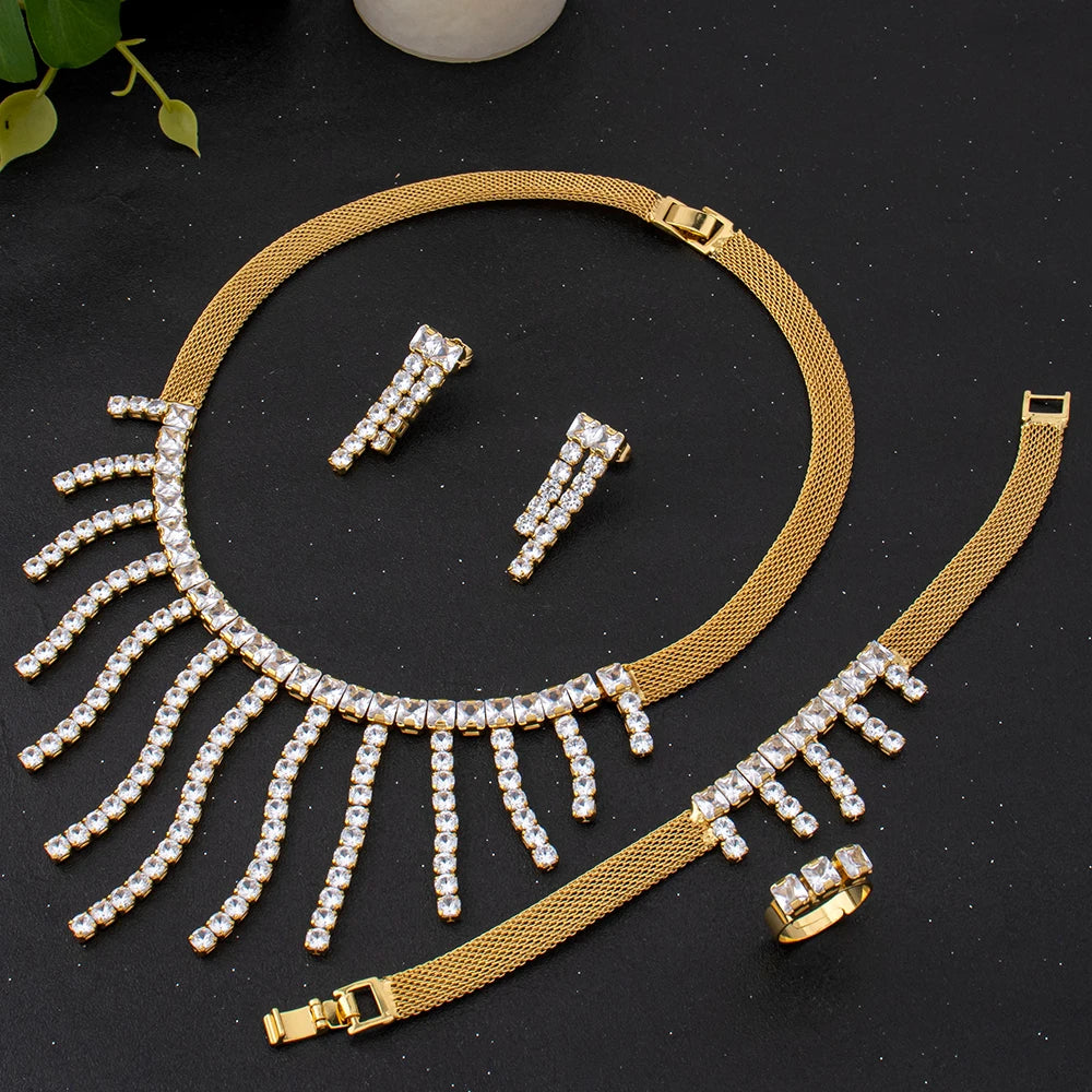 Jewelry For Women 2025 Brilliant Cubic Zircon Necklace Earrings Ring and Bracelet Wedding Bridal Jewelry Sets Dress Accessories
