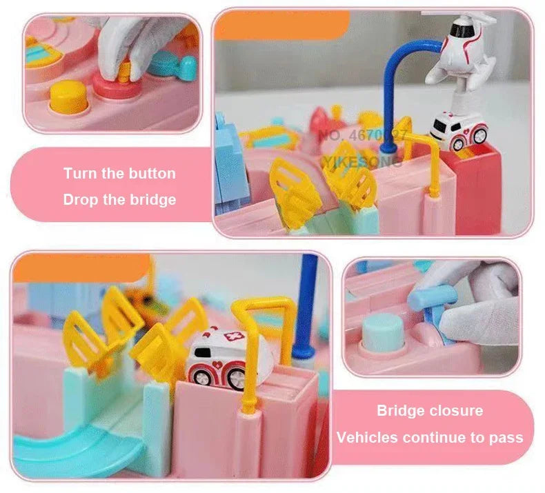 Hot Racing Rail Car Tracks Toy Game for Children Kids Train Board Adventure Parking Mechanical Toy for Boy Age 3+ Birthday Gift