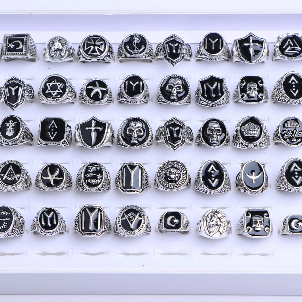 10/20/30/50Pcs/Lot Classic Fashion Black Square Ring For Men Women Mix Color Jewelry Party Gifts Wholesale
