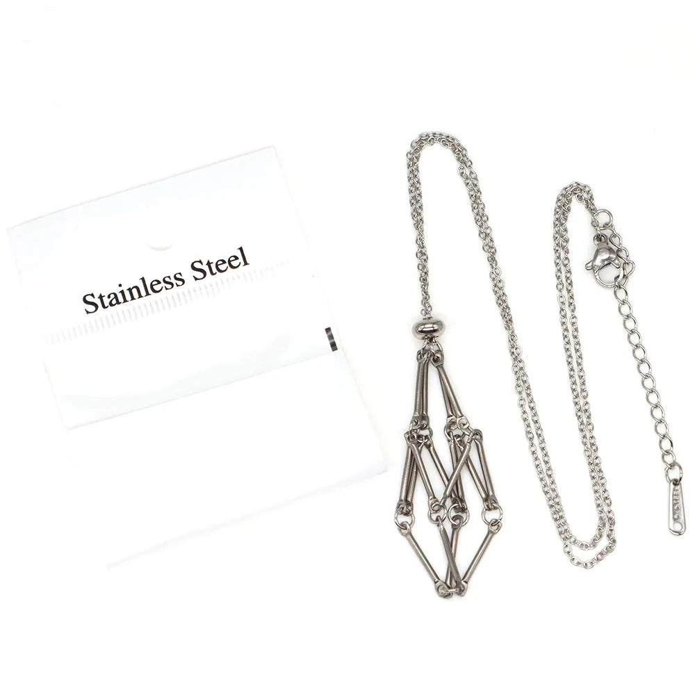 Crystal Cage Necklace Empty Stone Holder Wax Rope Stainless Steel Chain Adjustable Pendant Net Bag Natural Gem Jewelry Accessory